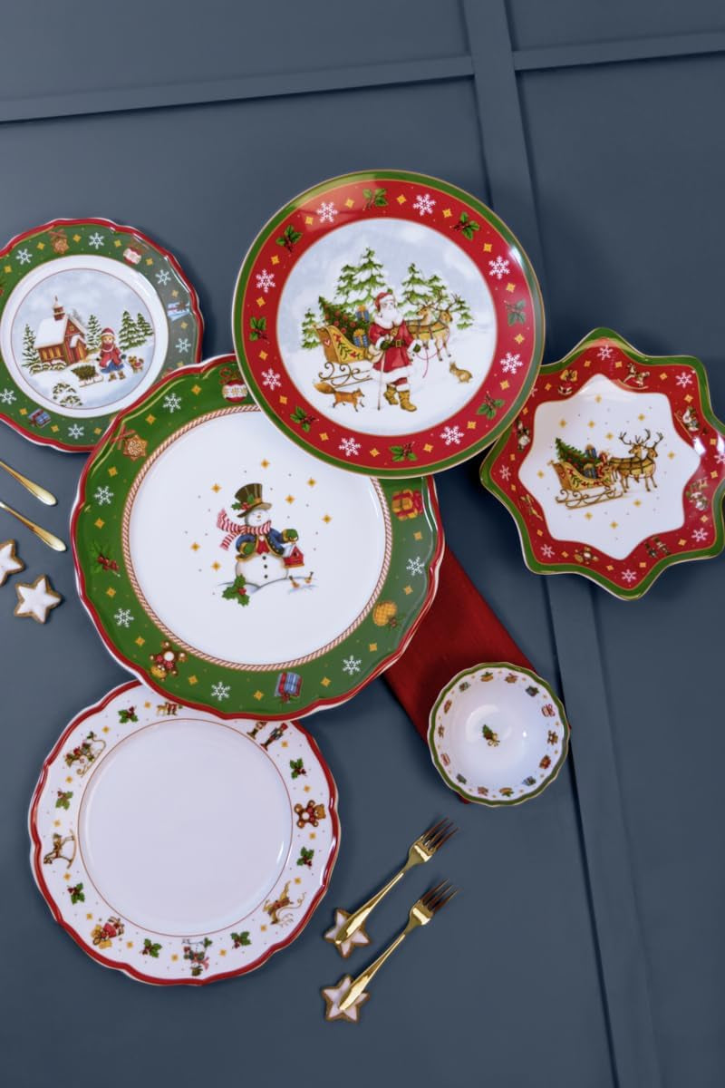 Hutschenreuther Happy Wintertime Red Christmas Servizio Tavola per 6, Porcellana, Multicolor, 6 Piatti Colazione, 6 Piatti Piani e 6 Piatti Piani, Lavabili in Lavastoviglie e Utilizzabili nel Microonde