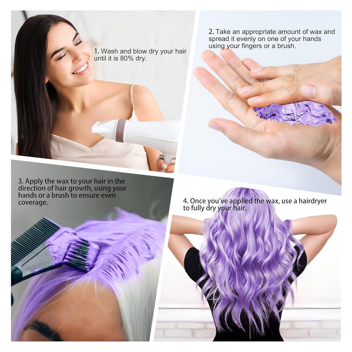 Tinta per capelli viola da 114 g, tinta temporanea per capelli con spazzole, cera per capelli per uomo e donna, crema istantanea per capelli, fango, pomata per acconciature naturali, cosplay fai da te, cera per capelli di Halloween, tinture per capelli Naty Shop