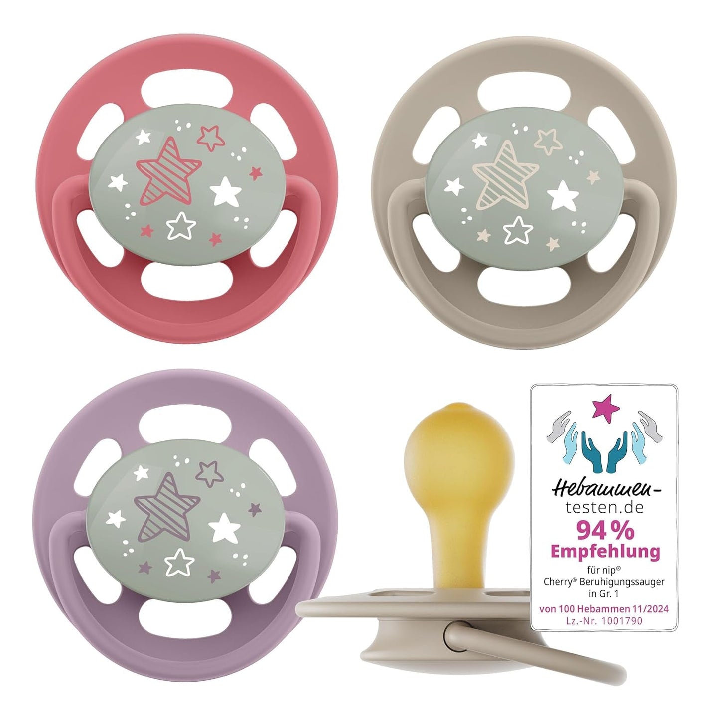 nip - Verde Ciliegia | 0-6 mesi | Confezione da 4 | Suzeta per bebeluși, potenza per alaptare e per loro. Tessuto sostenibile, realizzato in materiale naturale, verde scuro/marrone