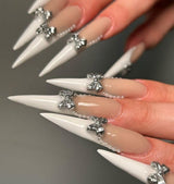 Moonglow Unghie Lunghe Stiletto Bianco Latte Rosa Sfumato Glitter Unghie Finte Fresche Con Colla Unghie Artificiali Glitter Rosa Ombre