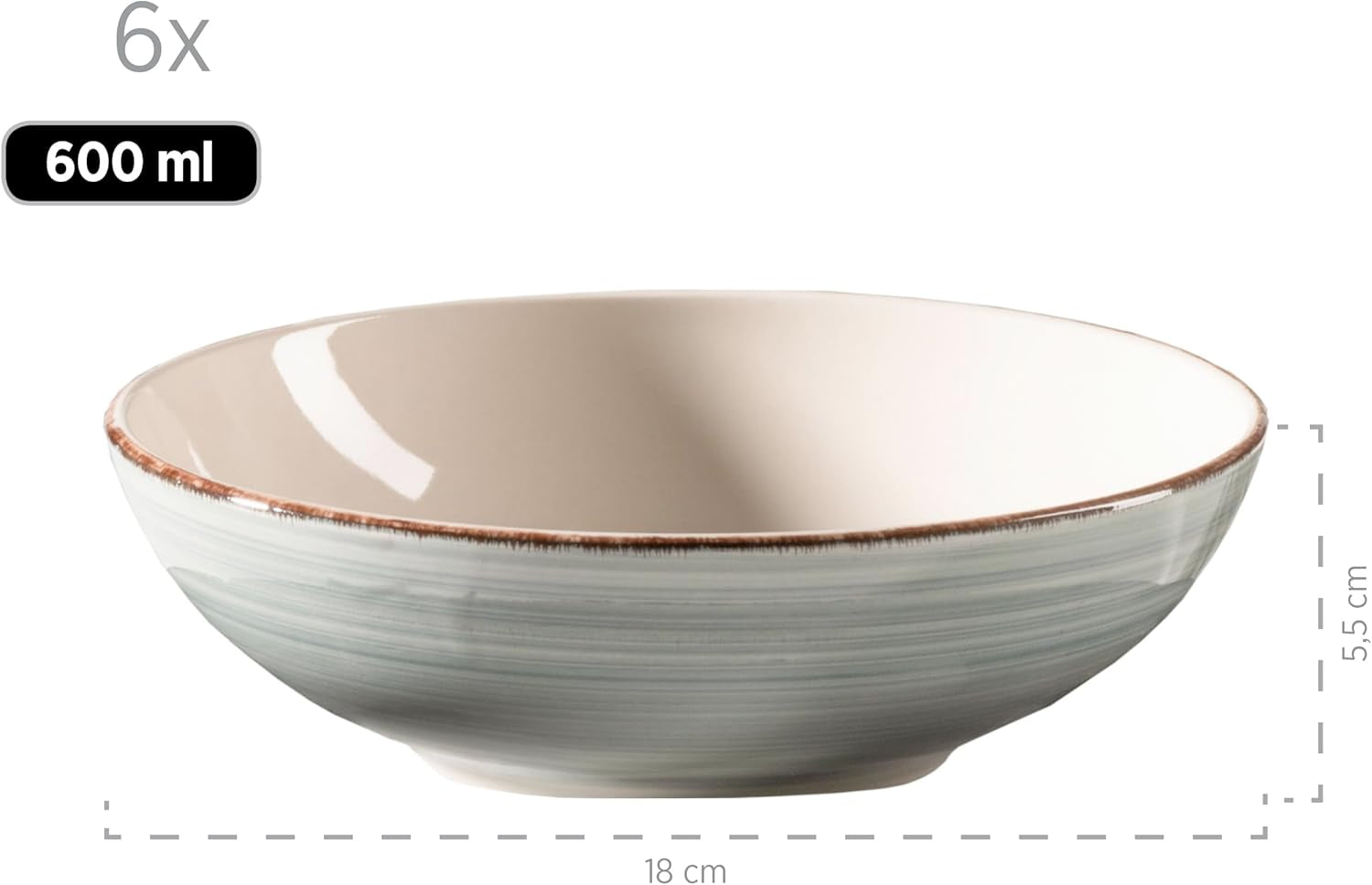 MÄSER 931875 Bel Tempo II Set di stoviglie per 6 con look vintage moderno, servizio da tavola da 18 pezzi, stoviglie in ceramica dipinta a mano, gres, blu fumo