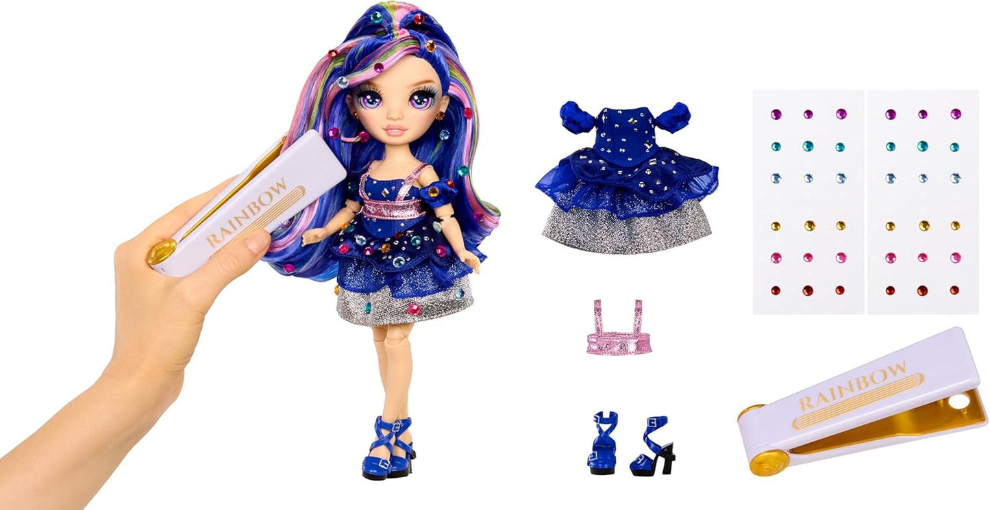 Rainbow High Be Dazzling - Genevieve Bleue - Bambola alla moda blu da 28 cm con strumento per abbellimenti, pietre preziose scintillanti e accessori per lo styling