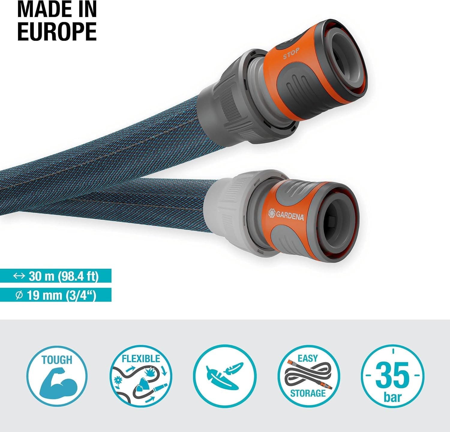 Gardena Liano Xtreme 3/4 pollici, Set 30 m: Tubo da giardino in tessuto estremamente robusto con tubo interno in PVC, leggero, resistente alle intemperie (18484-20), Multicolore