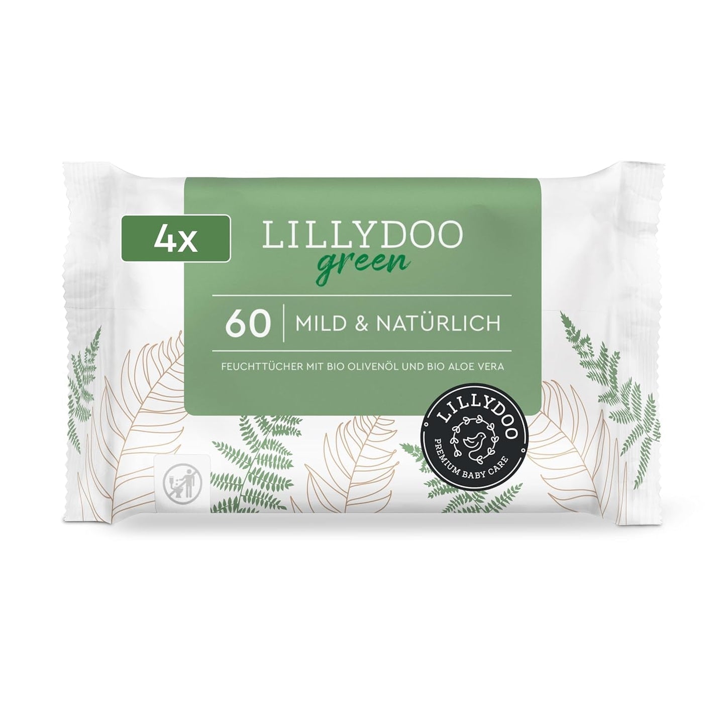 LILLYDOO Salviette umidificate Green, 600 salviette (10 x 60), salviette resistenti allo strappo 100% senza plastica - Senza profumo, delicate e naturali, detergenti delicati per pelli sensibili, dermatologicamente testate