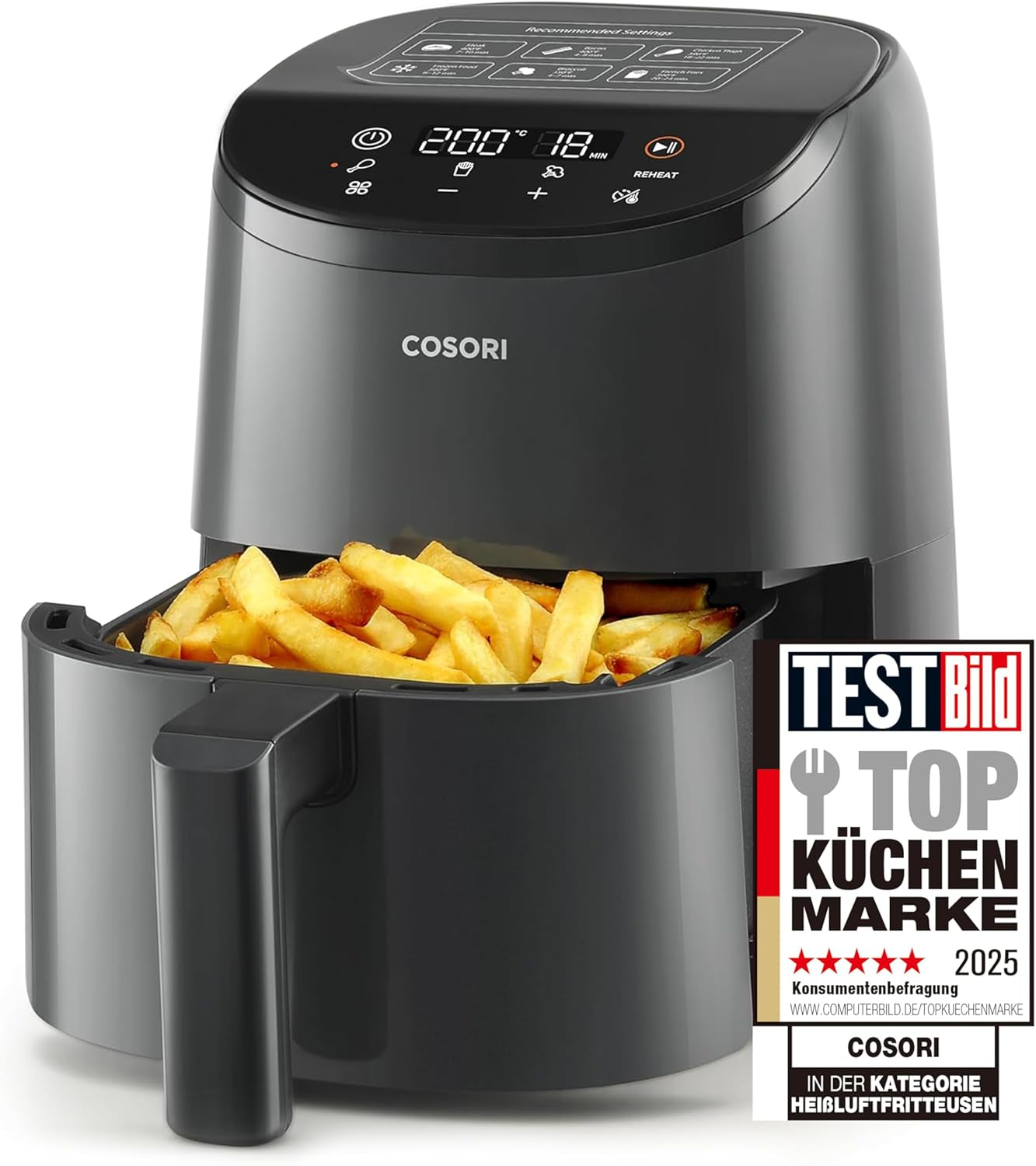COSORI Friggitrice ad Aria Calda Airfryer, Friggitrice ad Aria Calda 12 in 1 XXL 6,2 L, Friggitrice ad Aria Calda con Finestra di Visualizzazione e Promemoria di Mescolamento, 80 Ricette Elettrodomestici Naty Shop Light Black 2L Mini
