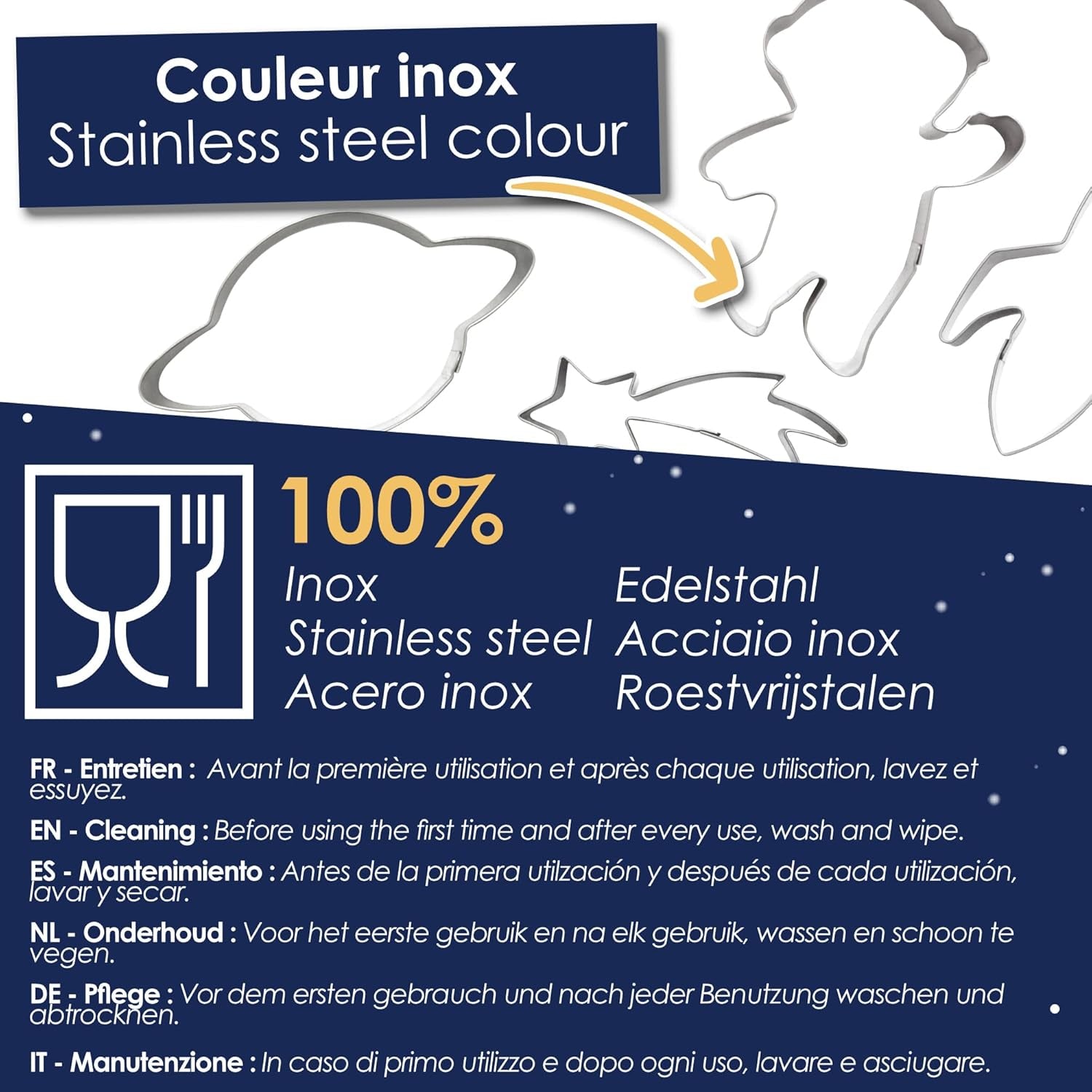 ScrapCooking – 4 Ausstechformen für Plätzchen, aus Edelstahl – Astronaut, Sternschnuppe, Rakete, Planeten – Formen für kleine Kuchen – Zubehör zum Backen Geburtstag Deko – 2084