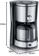 Macchina per caffè espresso SEVERIN "TypeSwitch" con caraffa termica, AromaSwitch per scegliere tra 2 profili di erogazione, macchina da caffè fino a 10 tazze, 1000 W, acciaio inossidabile spazzolato-nero, KA 4845