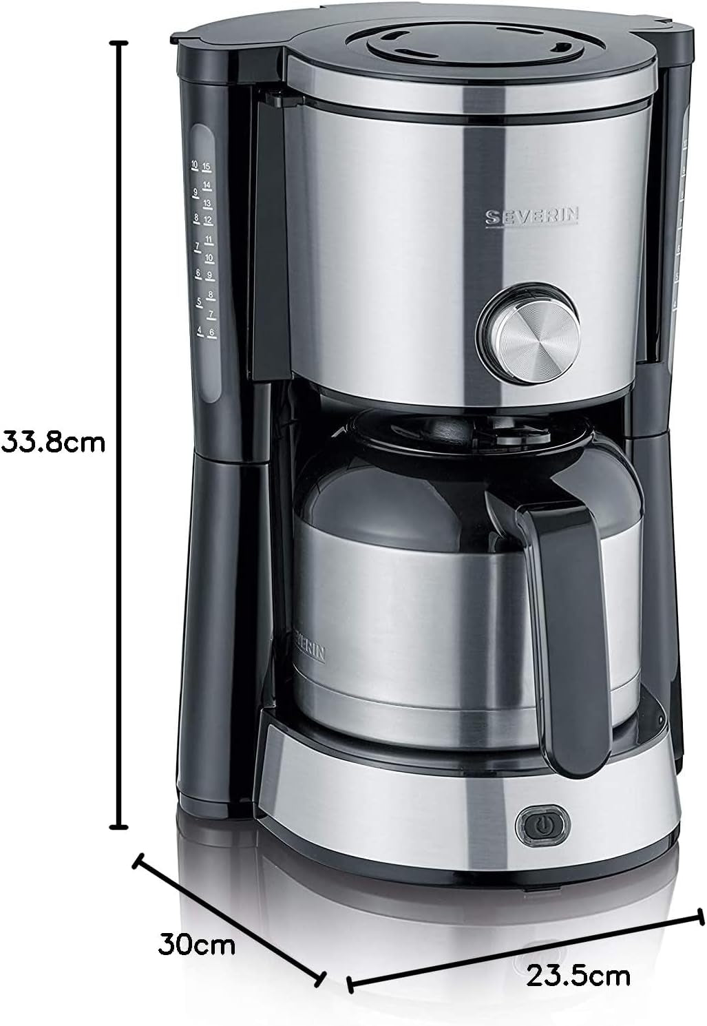 Macchina per caffè espresso SEVERIN "TypeSwitch" con caraffa termica, AromaSwitch per scegliere tra 2 profili di erogazione, macchina da caffè fino a 10 tazze, 1000 W, acciaio inossidabile spazzolato-nero, KA 4845