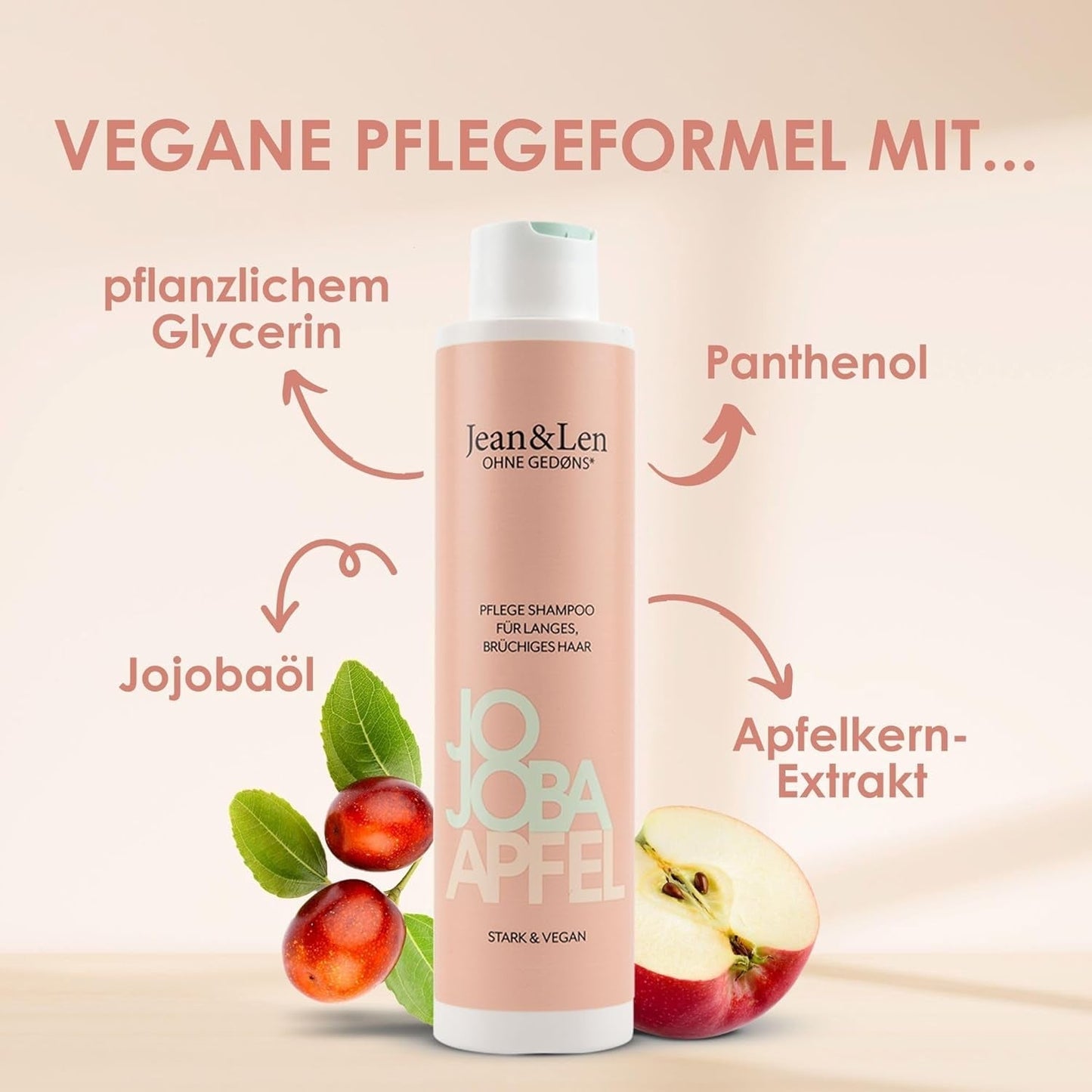 Jean & Len Care Shampoo Jojoba & Mela, nutre i capelli lunghi e fragili, 300 ml Doccia e bagno Jean & Len