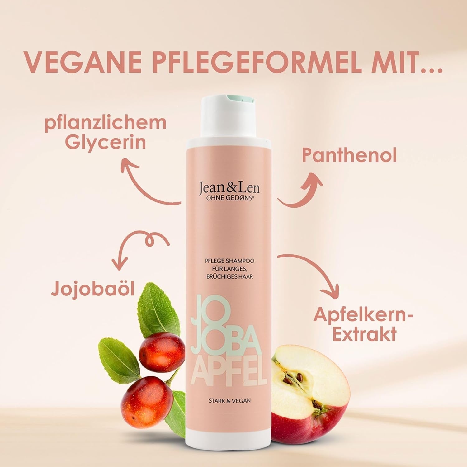 Jean & Len Care Shampoo Jojoba & Mela, nutre i capelli lunghi e fragili, 300 ml Doccia e bagno Jean & Len