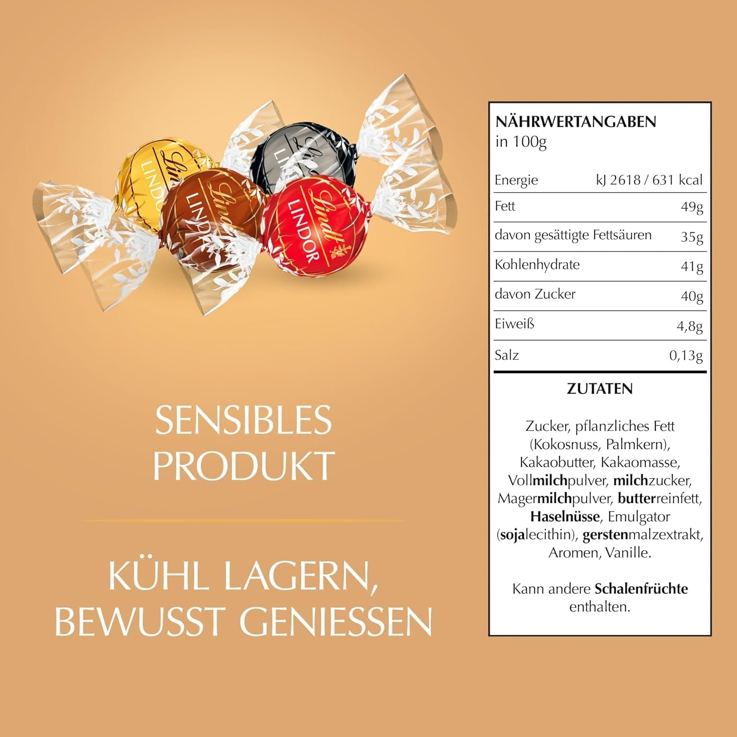 Assortimento classico di palline di cioccolato Lindt LINDOR | ca. 80 palline di cioccolato (al latte, bianco, fondente 60%, nocciola) | Confezione sfusa, 1 kg