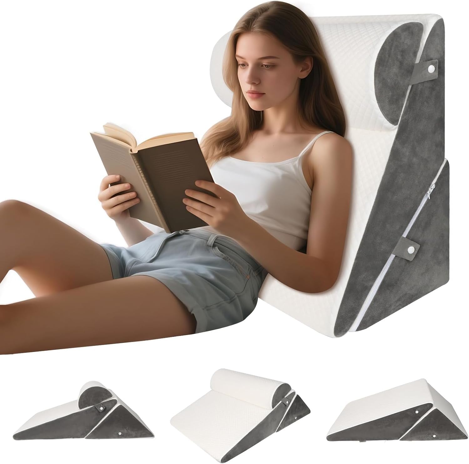 Cuscino a cuneo regolabile per letto, Cuscino da lettura per letto e divano, Cuscino per reflusso in schiuma, Cuscino per la schiena, Apnea notturna, Lettura, Elevazione del sonno, Cuscino per le gambe, Mal di schiena, Russamento