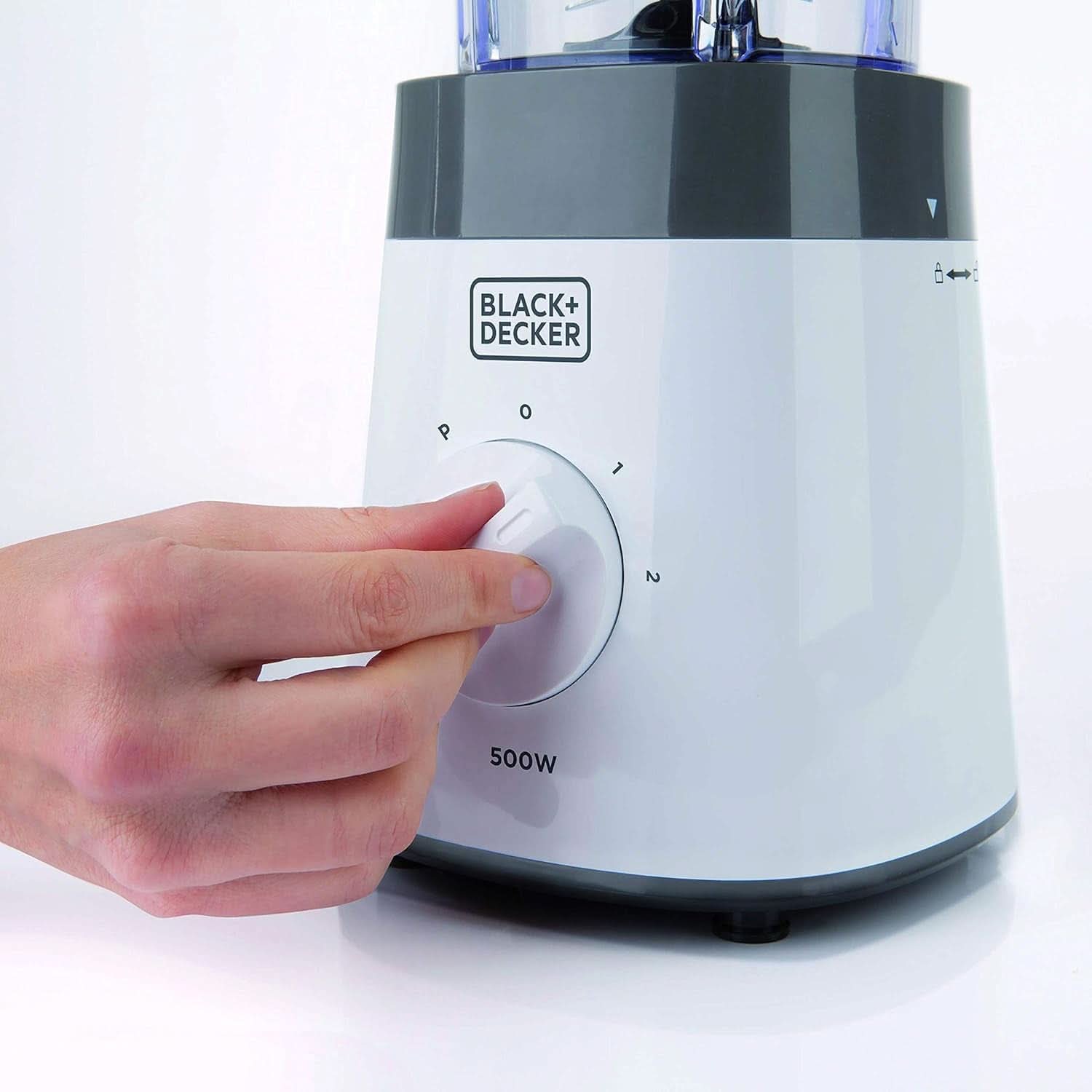 BLACK+DECKER Impastatrice | 500 W | 2 velocità | Funzione impulso | Tappeto in vetro | 1,5 l | Edelstahlmesser Mit 4 Klingen | Herausnehmbar Und Leicht Zu Reinigen | Weiß und Grau Cucina Naty Shop