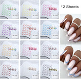 GZMAYUEN 12 colori adesivi per unghie francesi adesivi per unghie in colore sfumato francese 3D accessori per unghie autoadesivi per design per unghie