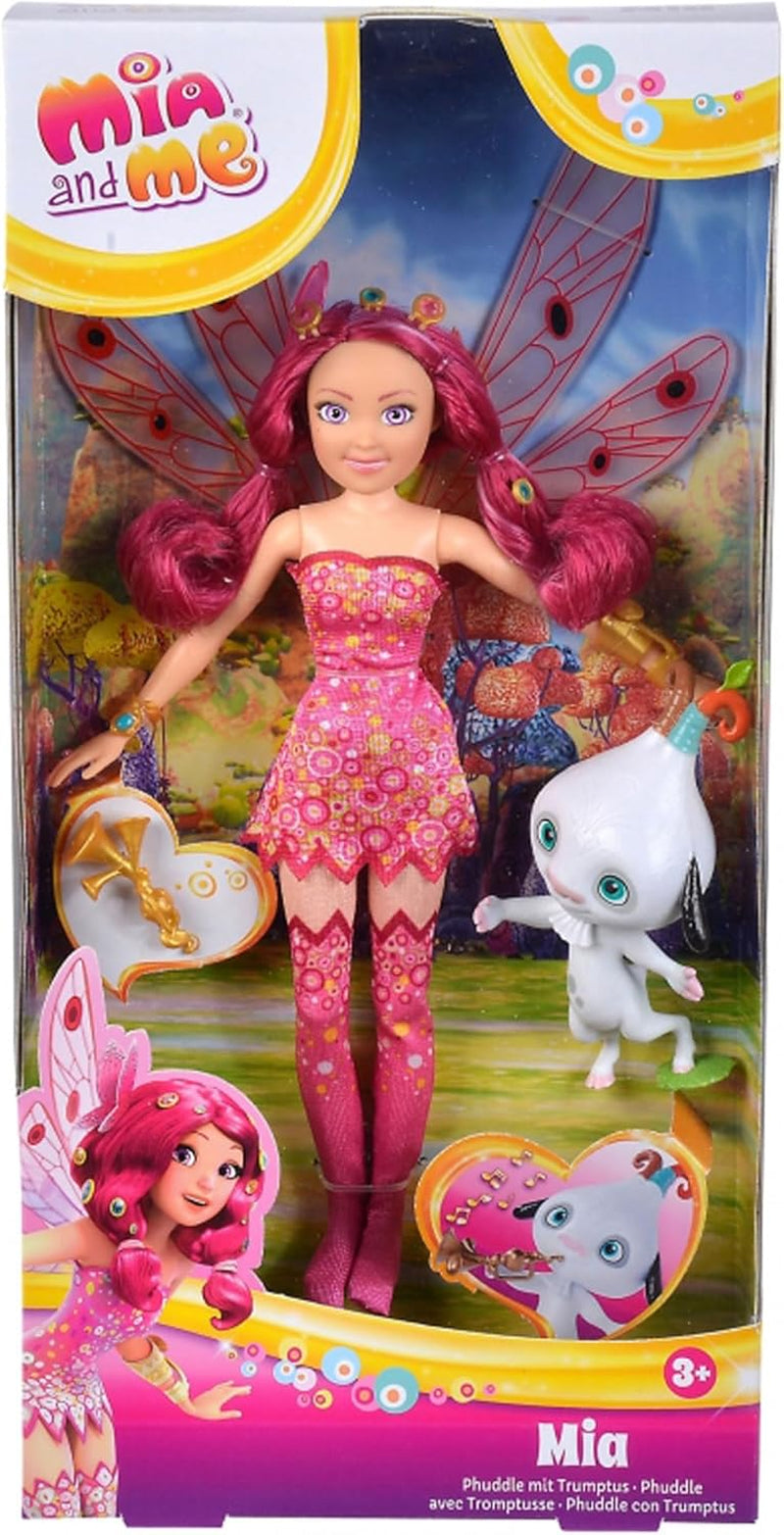 Simba 109483042 Mia and Me Doll, Phuddle con Trumptus, Elfo con ali e gambe mobili, 6 fermagli per capelli, 2 braccialetti, dai 3 anni in su, multicolore, 23 cm