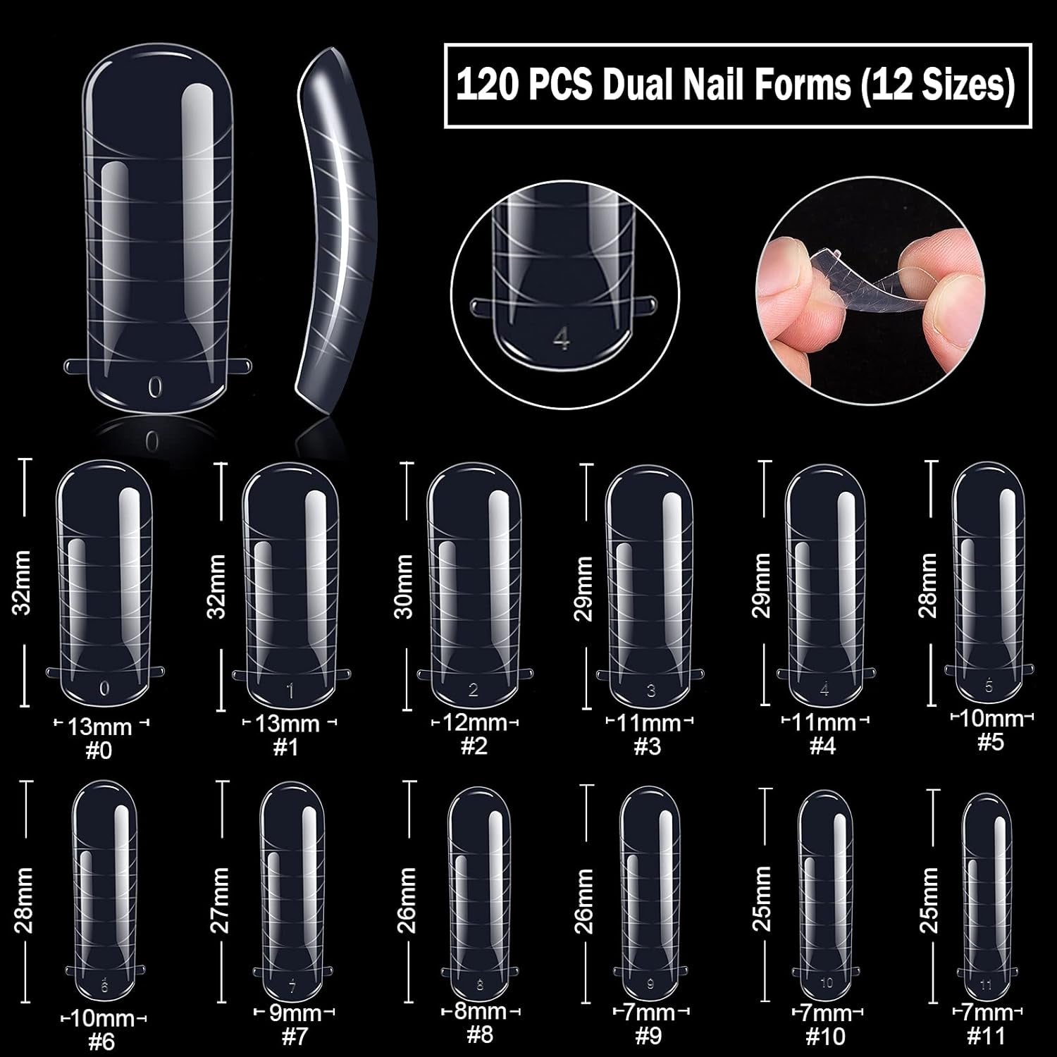 Set di forme per unghie da 120 pezzi, estensioni per unghie, forme per unghie in gel, set di forme per unghie con pennello a doppia testa e lima per unghie con clip, per unghie in gel