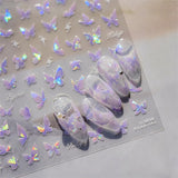 2 Blätter Schmetterling Nagelsticker Selbstklebend,Muschel Glitzer Nail Art Farfalla Adesivo per unghie Lila Grau Schmetterlinge Nagelaufkleber Relief Laser Farfalle Nagel Sticker Nageldesign Zubehör