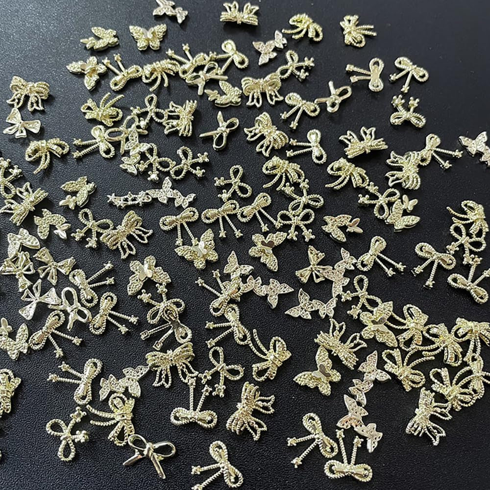 50 Pezzi 3D Fiocco Oro Charms Per Unghie Farfalla Nail Art Charms Legierung Bogen Nagel Charms Nägel Zubehör Schleife Nagelschmuck Metall Schleifen Schmetterling Nageldesign Nagelanhänger Nailart Strasssteine