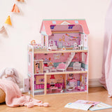 ROBUD Casa delle bambole in legno per bambini, casa delle bambole, giocattolo, regalo per ragazze e ragazzi di 3 4 5 6 anni