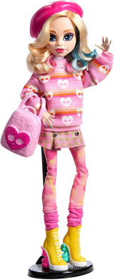 Monster High Wednesday Bambola e accessori, Figura da collezione Enid Sinclair in rosa con berretto e zaino, supporto per bambola, HXJ05 Naty Shop Dolls