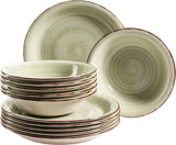 MÄSER Servizio da tavola per 6, Look vintage moderno, Servizio da tavola 12 pezzi, Dipinto a mano, Verde, Piastrella, Verde oliva (Bel Tempo II)