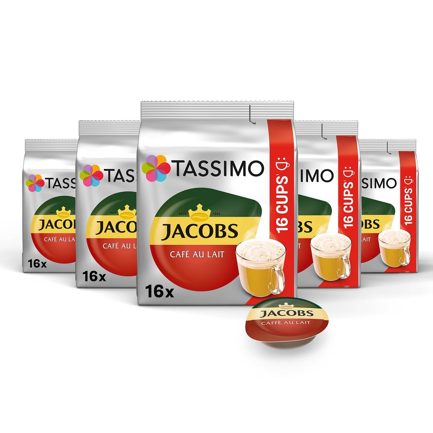 Tassimo Kapseln Jacobs Café au Lait, 5 x 16 cialde, 80 Kaffeekapseln