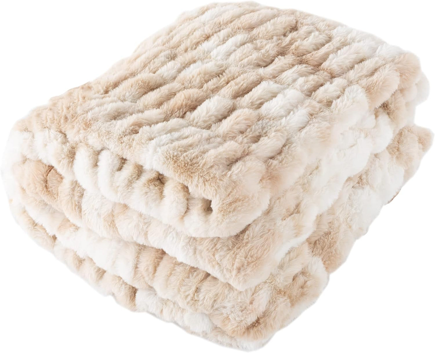 Lavish Home Coperta Gerüschte Oversize in Pelliccia Sintetica, 152,4 X 203,2 Cm, Pelliccia Sintetica Jacquard, Copriletto Queen Size per Letti e Divani, Letti e Coperte Grigie Lavish Home Cream
