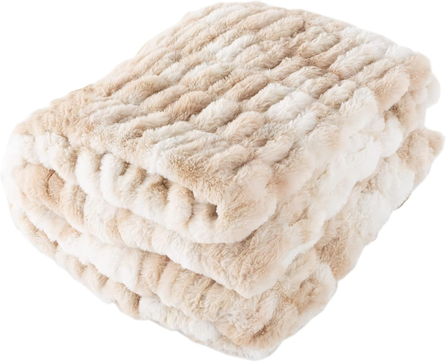 Lavish Home Coperta Gerüschte Oversize in Pelliccia Sintetica, 152,4 X 203,2 Cm, Pelliccia Sintetica Jacquard, Copriletto Queen Size per Letti e Divani, Letti e Coperte Grigie Lavish Home Cream