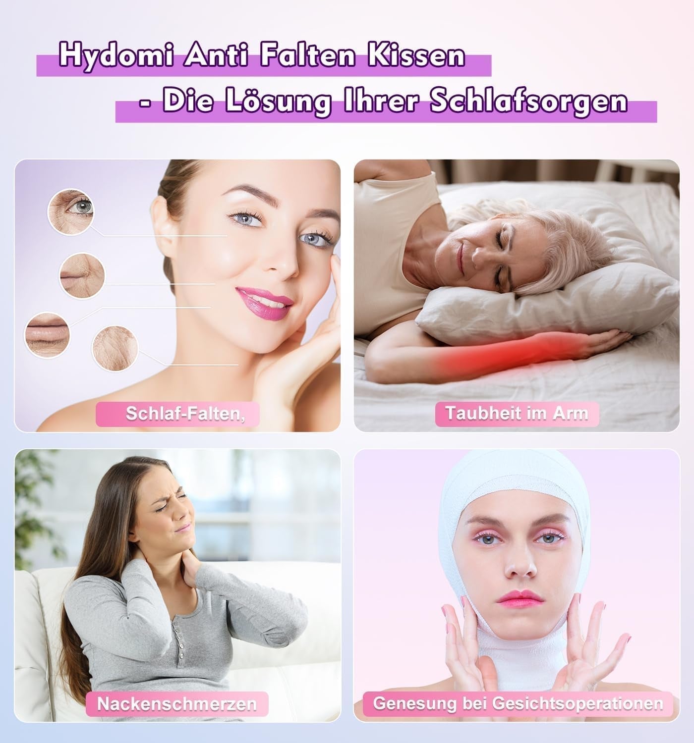 Cuscino antirughe Hydomi Cuscino di bellezza antietà 2 in 1 Cuscino di supporto per il collo ortopedico Cuscino per dolori al collo e alle spalle Cuscino in memory foam per mantenere la testa dritta Cuscini ortopedici cervicali Naty Shop