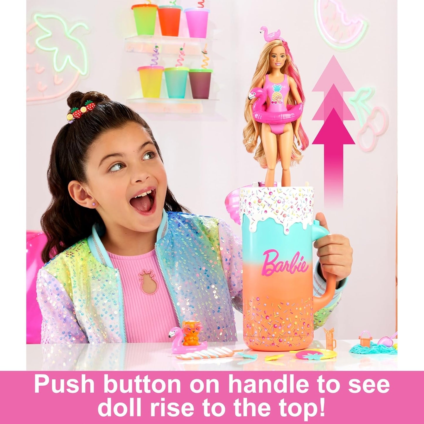 Set regalo BARBIE Pop Reveal Rise & Surprise - 15+ sorprese tra cui 1 bambola Barbie, accessori da spiaggia per un divertimento giocoso e fruttato per bambini dai 3 anni in su, HRK57