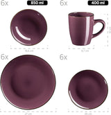 Set di stoviglie moderno per 6 persone con bordo in ottone, servizio combinato a forma di tazza senza bordo da 24 pezzi, lavanda