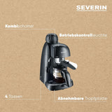 Macchina per caffè espresso SEVERIN KA 5978 (include ciotola e misurino, fino a 4 tazze) nero, Standard