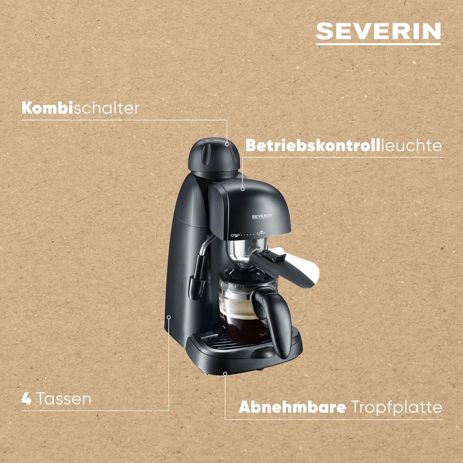 Macchina per caffè espresso SEVERIN KA 5978 (include ciotola e misurino, fino a 4 tazze) nero, Standard