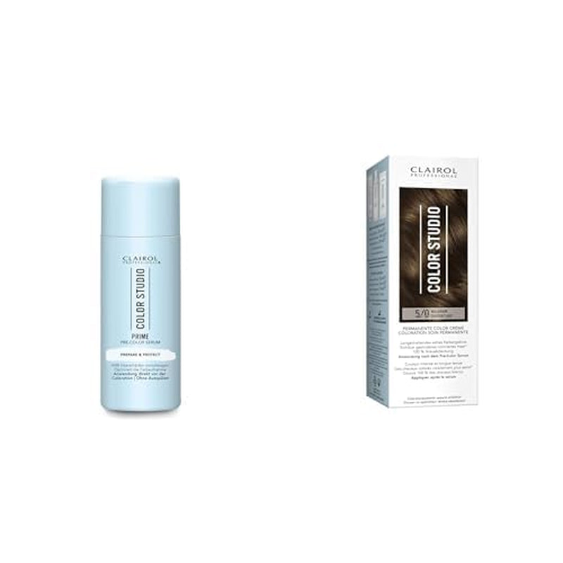 Color Studio Set tinta per capelli - Siero per capelli per la prevenzione dei danni al colore (50 ml) + tinta per capelli castano chiaro 5/0 (110 ml) - con purificatore metallico per 6 volte meno rotture dei capelli Naty Shop Hair Color Titolo predefinito