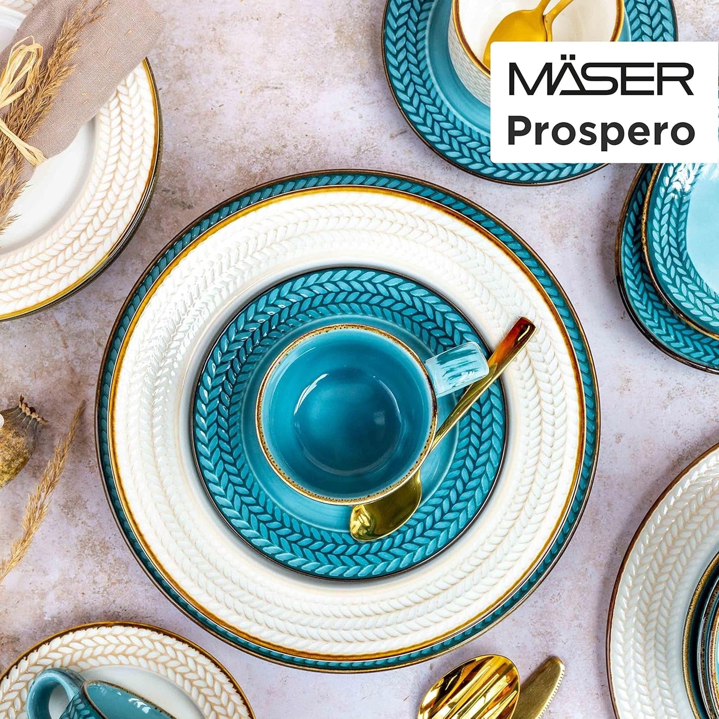 Prospero Set da caffè Premium per 4, Qualità da ristorante, Servizio da caffè moderno da 12 pezzi in stile vintage unico, Porcellana resistente, Blu