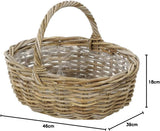 Cesto di fiori Dehner in rattan con manico, ca. 46 x 39 x 18 cm, tessuto in rattan, grigio/marrone