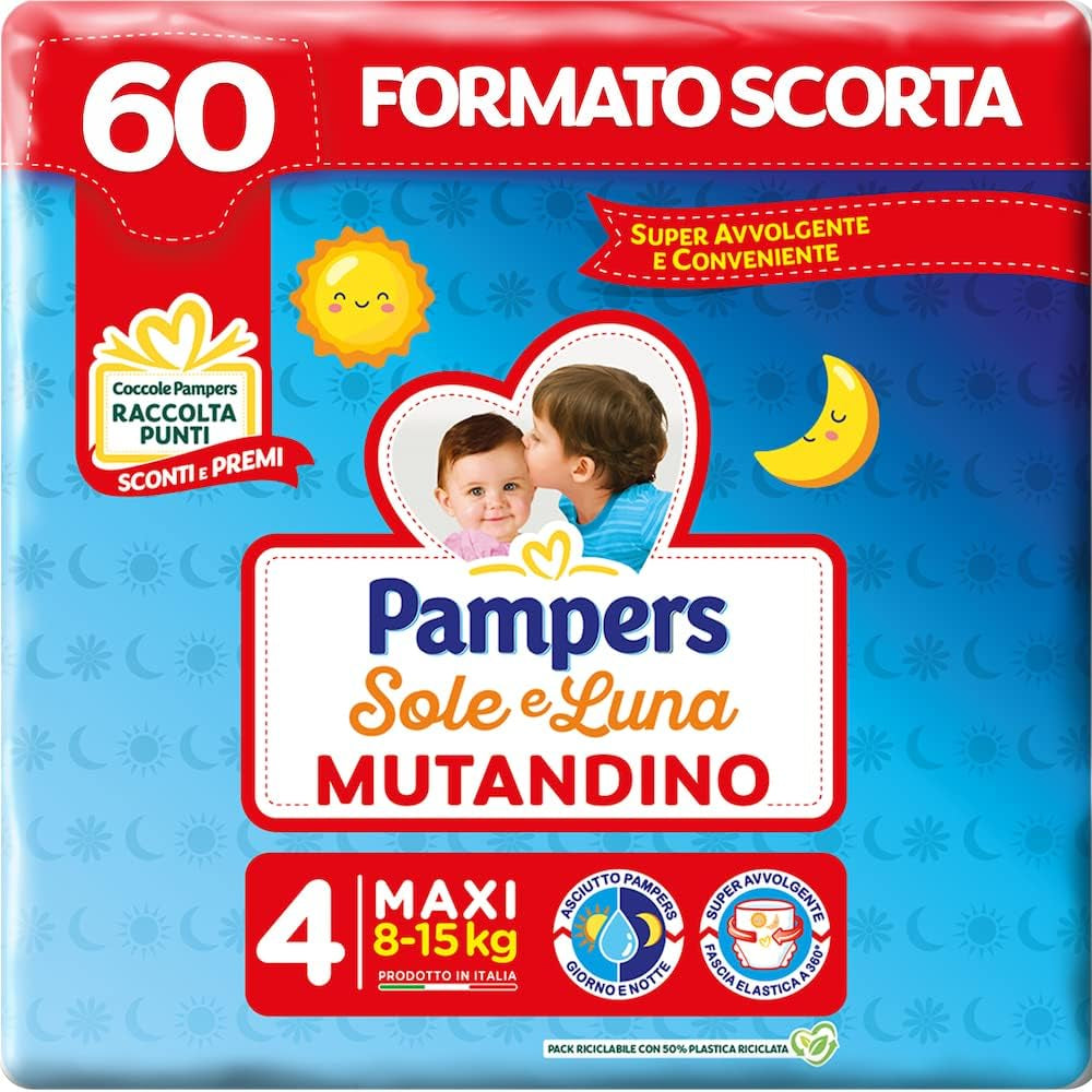 Pannolino Pampers Sole e Luna Maxi, taglia 4 (8-15 kg), 60 pannolini