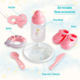 JC Toys - Berenguer Boutique bambola morbida e realistica a bocca aperta/chiusa da 38 cm, set regalo da 10 pezzi, biberon, sonaglio, ciuccio e accessori, rosa, dai 2 anni in su