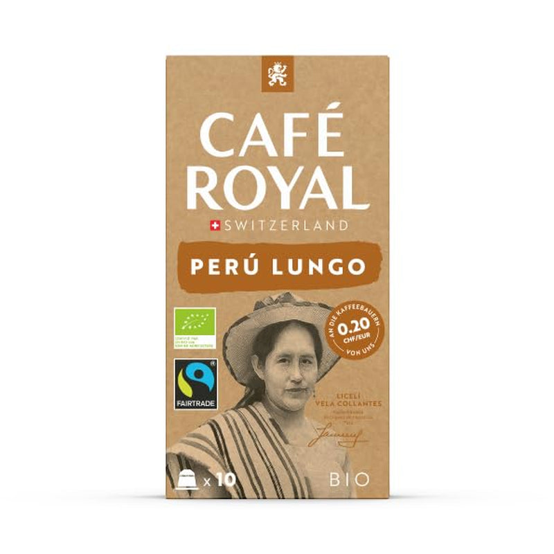 Café Royal Perù Lungo Bio – Kaffeekapseln compatibili Nespresso®, 100% Arabica del Perù, cremoso, Intensità 5/12, Fairtrade, 100 Capsule