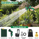 Tubo da giardino flessibile verde da 30 m/100 piedi con ugello di spruzzatura e connettori in ottone da 3/4" e 1/2" 10 funzioni Tubo dell'acqua estensibile a 3 pieghe senza attorcigliamenti per pavimento da giardino, patio, auto
