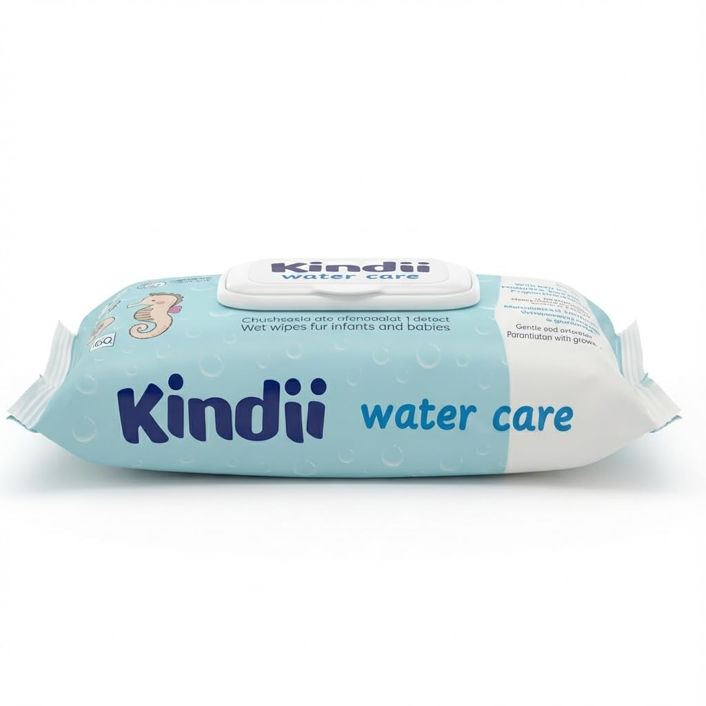 Salviettine umidificate Kindii Water Care - Aqua Baby Wipes - 100% viscosa, 99,9% acqua, estratto di pompelmo, dimensioni sciarpa 150x200, 100% biodegradabile, senza plastica, salviette detergenti per pelli sensibili