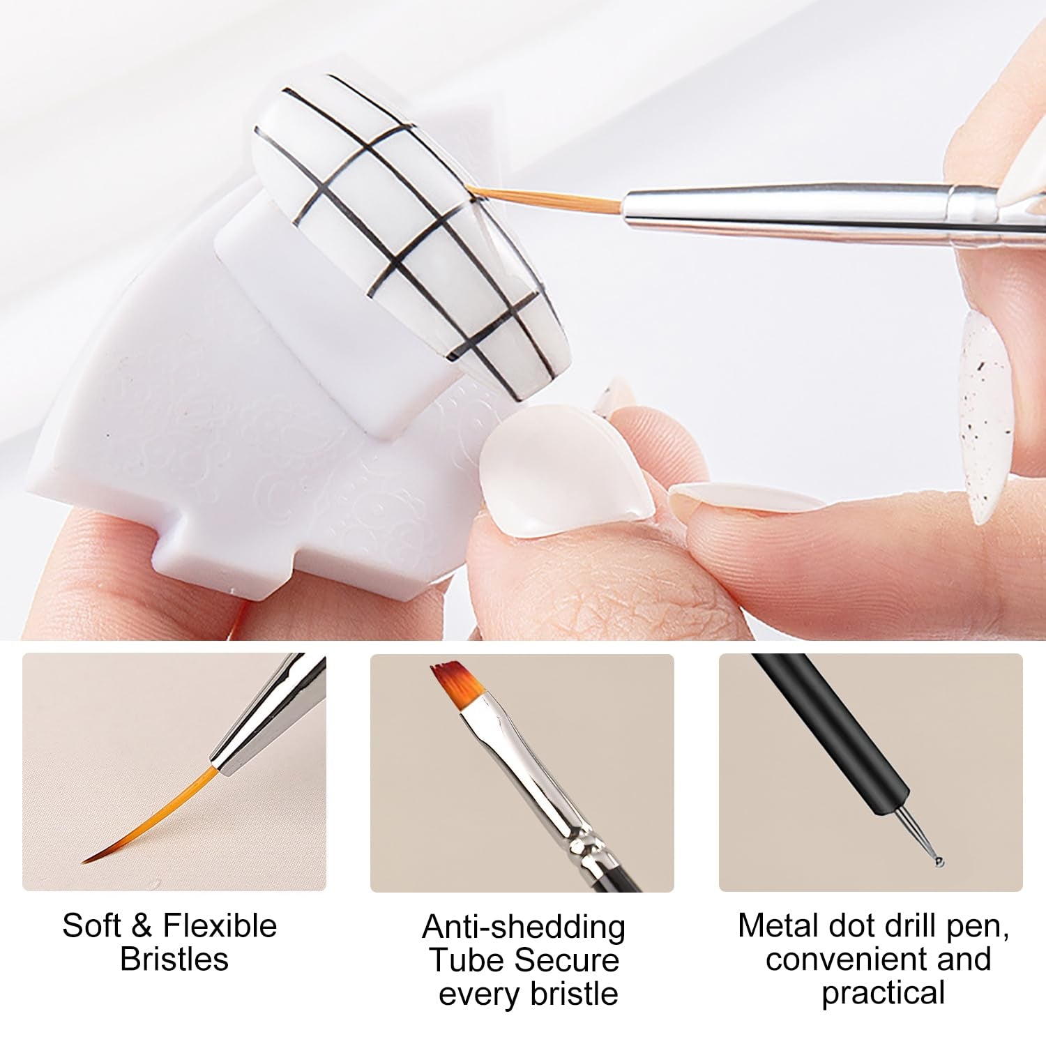 6 Stück Doppel-Ende Nagel Pinsel, Nageldesign Pinsel, Doppel-Ende Nail Art Pinsel Kit Professionale Maniküre Werkzeuge Kit（Nero）