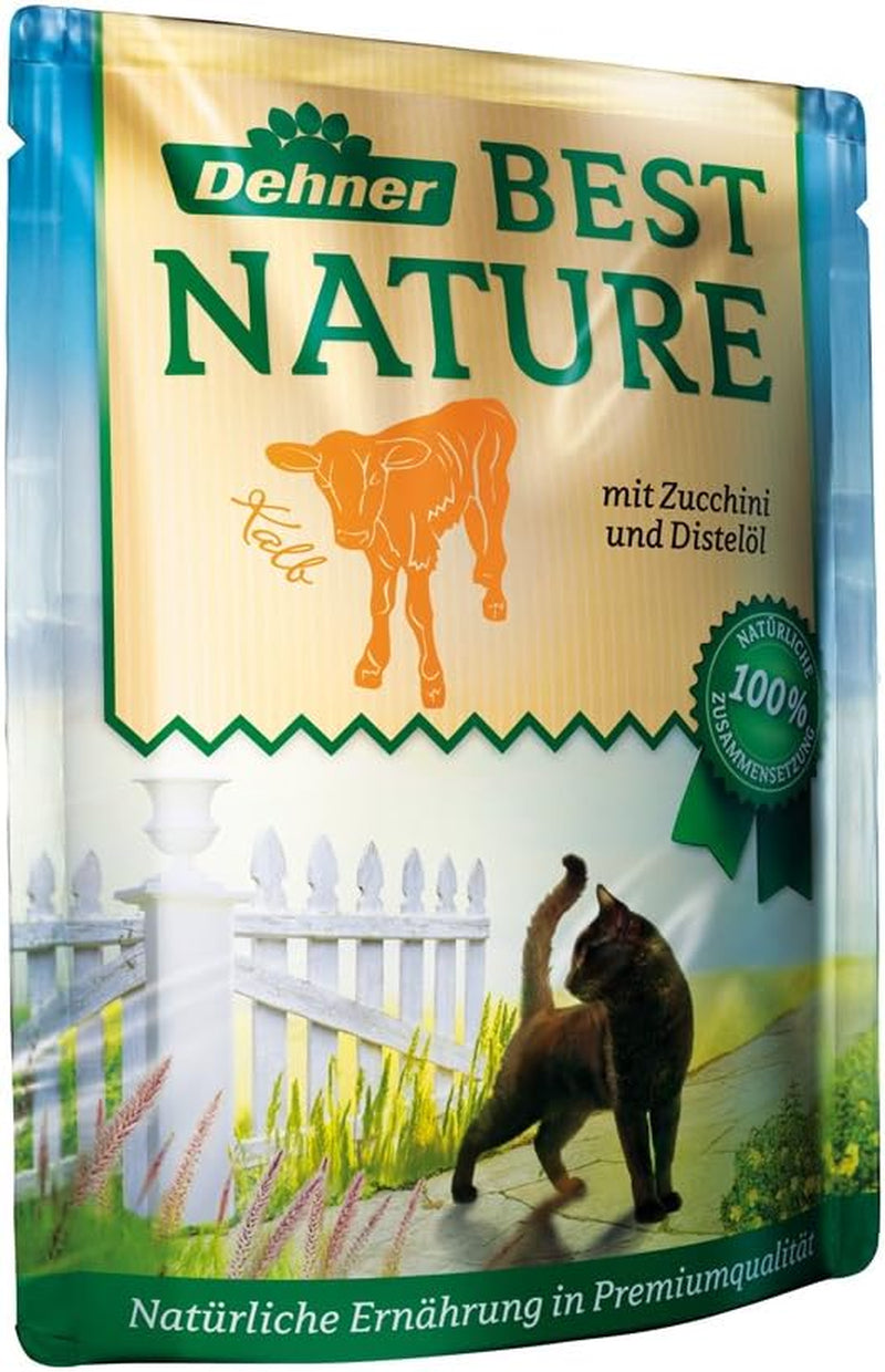 Dehner Best Nature Katzenfutter Multipack, Nassfutter, für ausgewachsene Katzen, je 2 x Kalb / Wild / Huhn / Kaninchen, 8 x 85 g Bag (680 g)