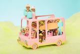 BABY nato 904763 Baby Surprise Bus - mini autobus giocattolo rosa con 2 bambole esclusive, passeggino triplo, altalena, giostra, scivolo e altalena tripla.
