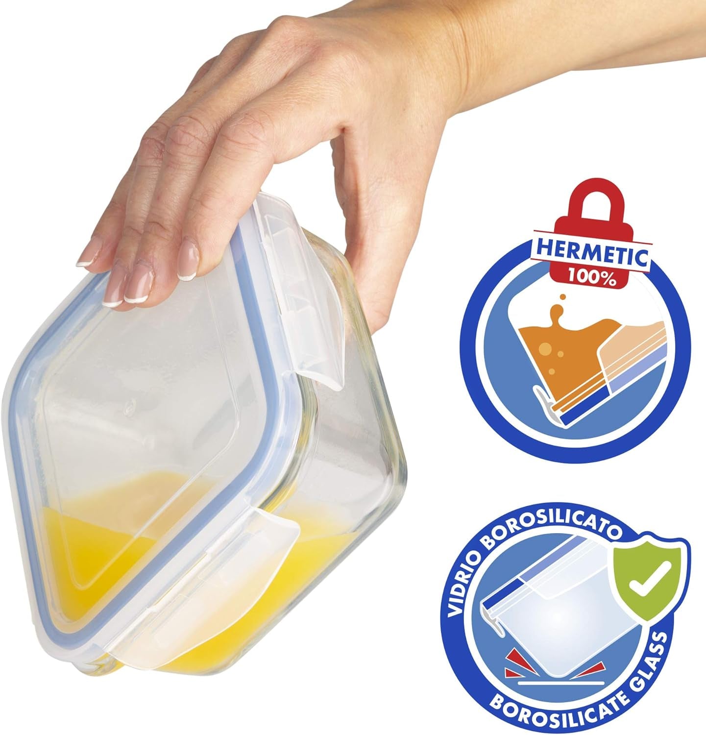 Max Home Confezione da 8 contenitori ermetici in vetro per microonde, portapranzo in vetro, contenitori per alimenti richiudibili, contenitori per alimenti con coperchio trasparente da 550 ml (16538) Scatole per la conservazione degli alimenti Naty Shop