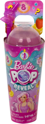 Barbie Pop Reveal Fruit - Bambole a sorpresa con 8 sorprese fruttate, tra cui una bambola posizionabile profumata alla fragola e limonata e un soffice cucciolo, dai 3 anni in su, HNW41