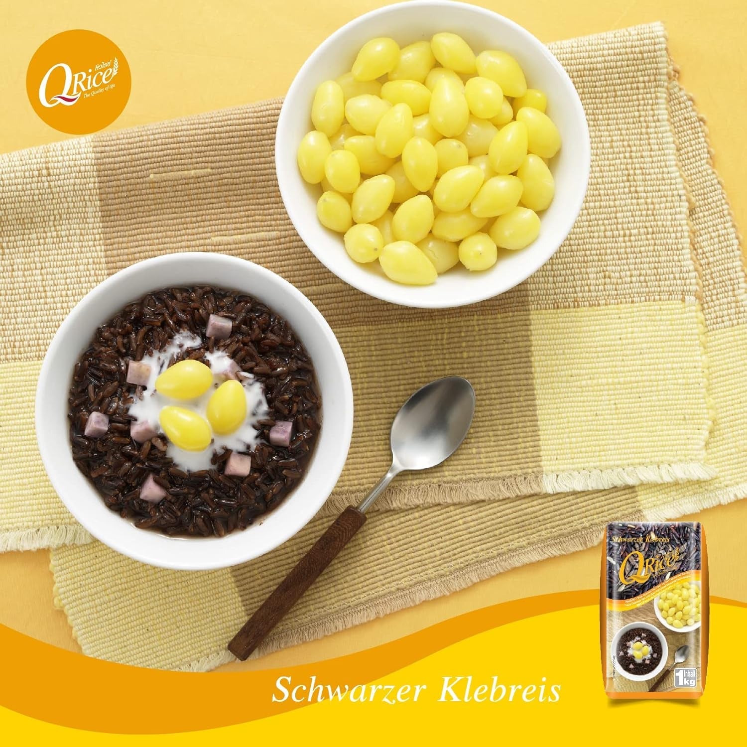 RISO Q | Riso colloso nero a grani lunghi dalla Thailandia | Aromatico con delicato sentore di nocciola | Ideale per dessert al curry, sushi e mochi | 1x1kg