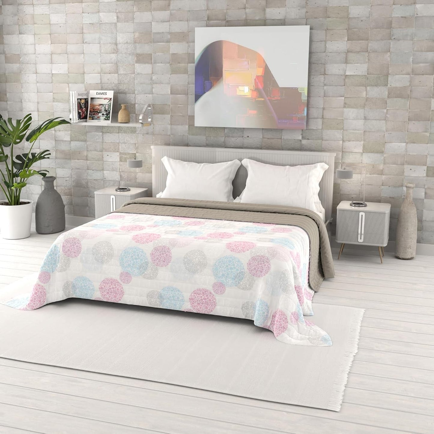 Trapunta estiva stampata fantasia, imbottitura in poliestere, Petali, 260X270Cm Piumini e Trapunte Naty Shop Molecule 260X270Cm