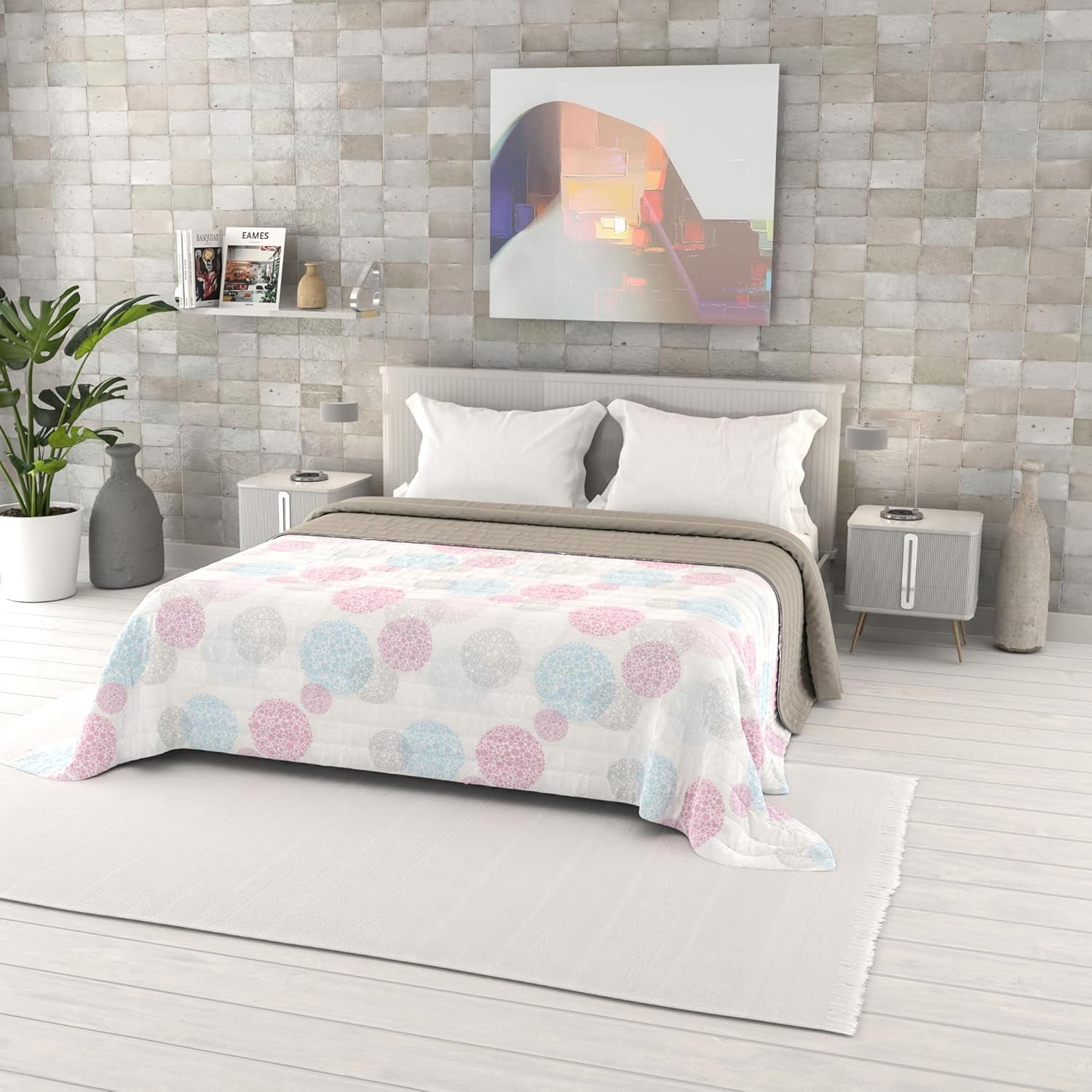 Trapunta estiva stampata fantasia, imbottitura in poliestere, Petali, 260X270Cm Piumini e Trapunte Naty Shop Molecule 260X270Cm