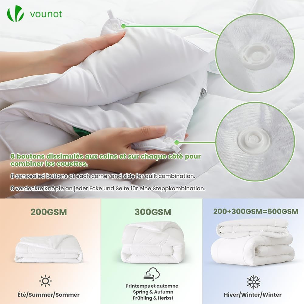 VOUNOT Piumino 155X200Cm, Set Piumini Invernali 4 Stagioni da 2 500G/M², composto da 2 piumini annodati insieme Piumino Adattabile per l'estate e l'inverno, Piumini e Trapunte Standard Oeko-Tex Naty Shop